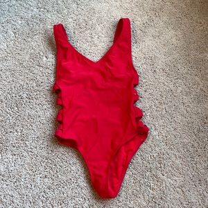 red cutout bathing suit